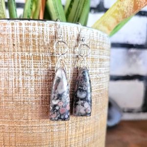 Crinoid Fossil Earrings, Hand crafted, Beautiful with Grays, pinks and whites
